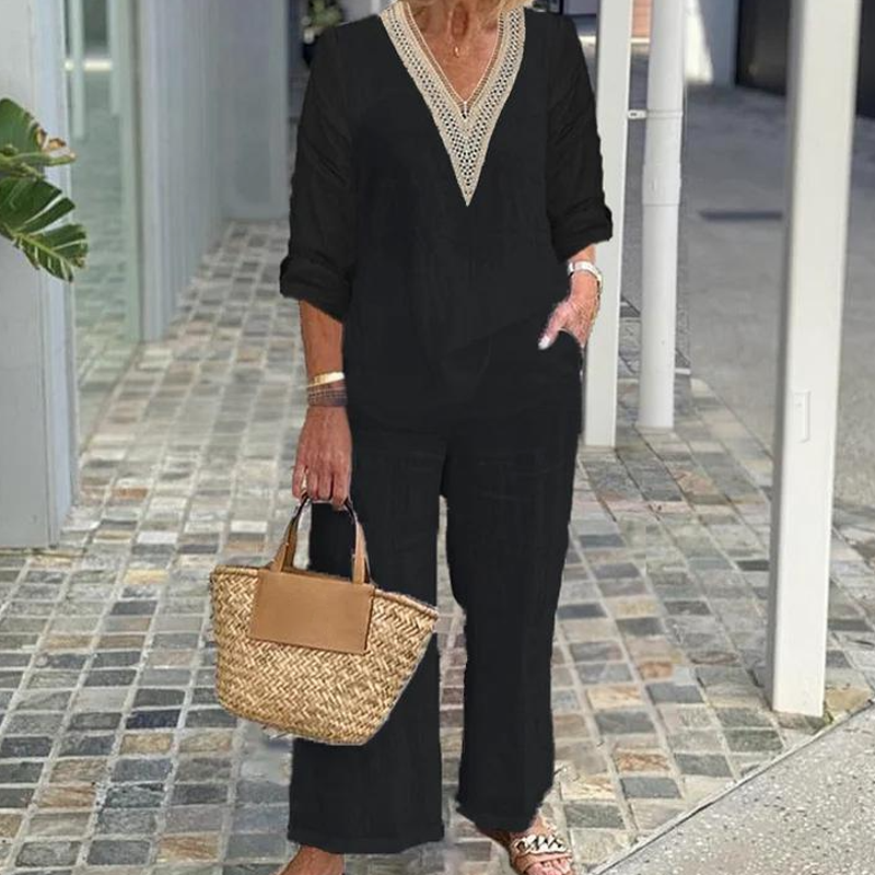 【S-3XL】✨Damski top z dekoltem w serek i szerokimi nogawkami