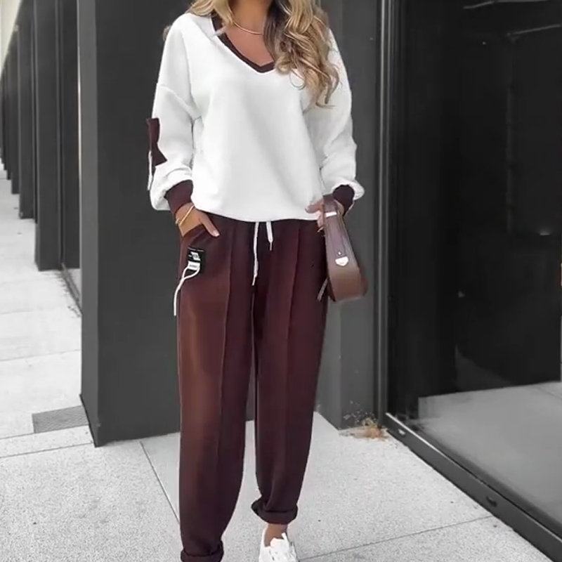 🍂 Zestaw z długim rękawem w kolorowych blokach i spodniami dresowymi