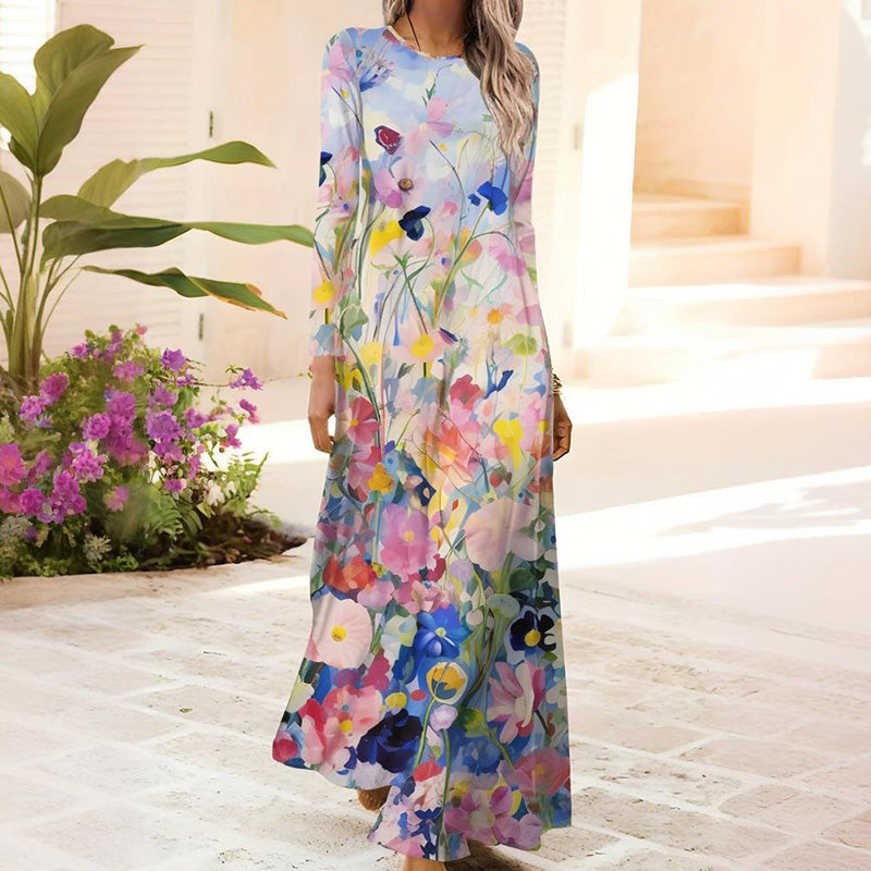 Sukienka damska z długim rękawem i nadrukiem 3D