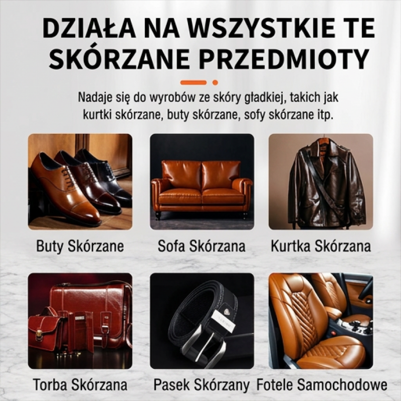 Uniwersalny balsam do naprawy koloru skóry – odnawia wyblakłe i zarysowane wyroby skórzane, przywraca bogaty wygląd. Na pobranie! 👞