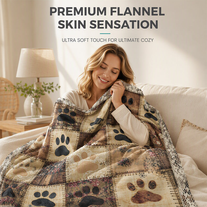 🛌 Pătură moale din flanel cu amprente drăguțe de lăbuțe – Confortabilă, caldă, un element de decor minunat pentru casă