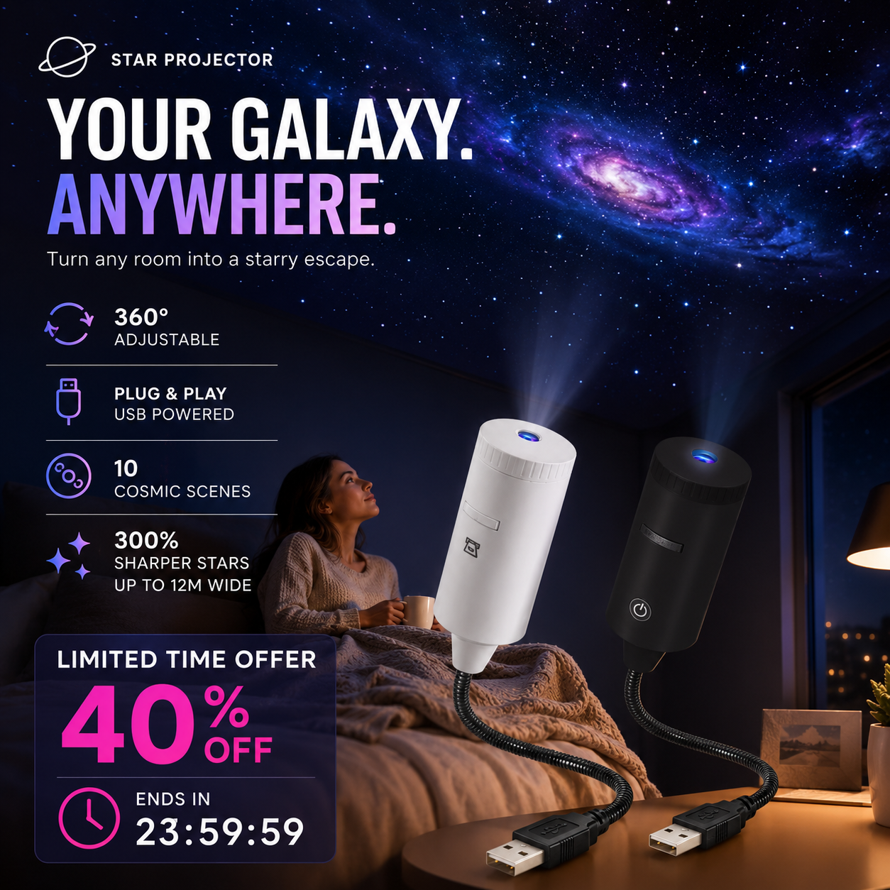 Projektor gwiazd HD typu „plug-and-play” – ponad 50 000 zadowolonych użytkowników